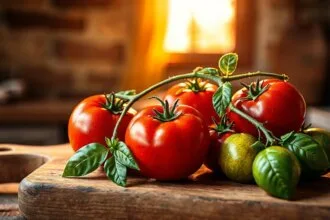 Tomates anciennes colorées dans un jardin luxuriant