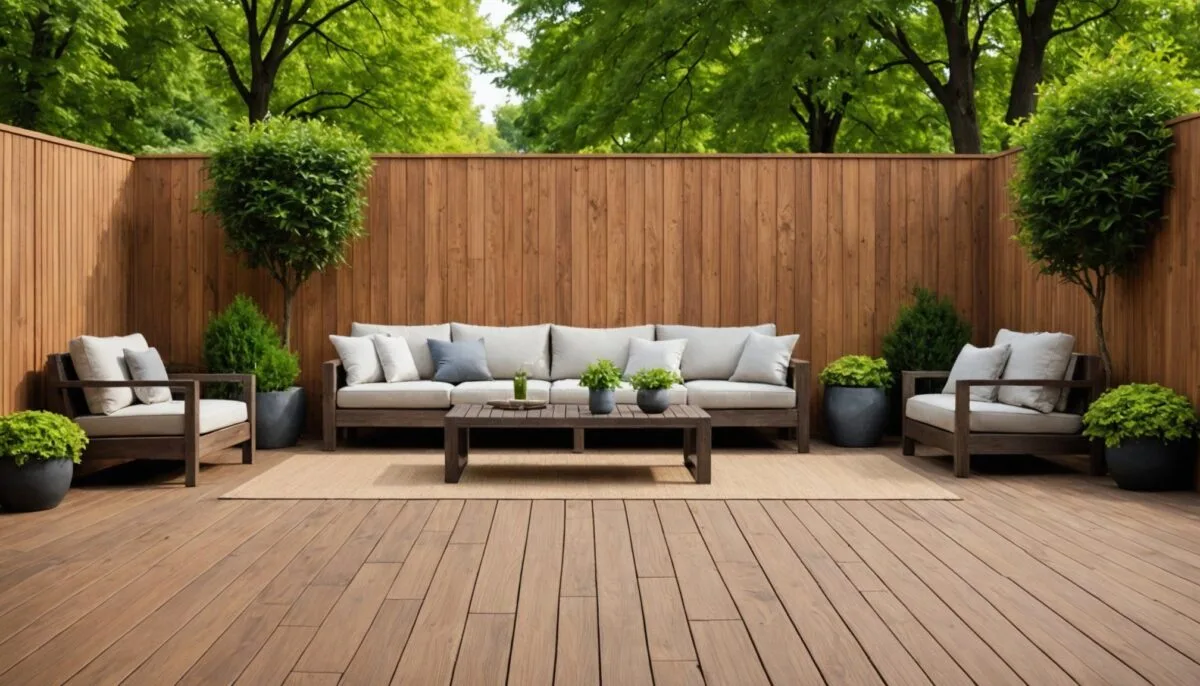 Terrasse en bois composite élégante et durable dans un jardin moderne