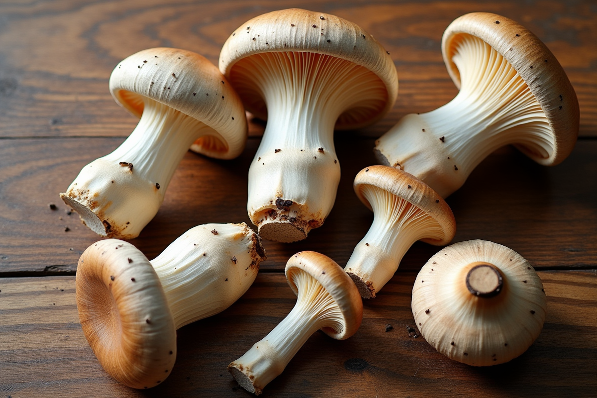 Chanterelles récoltées sur une table en bois rustique