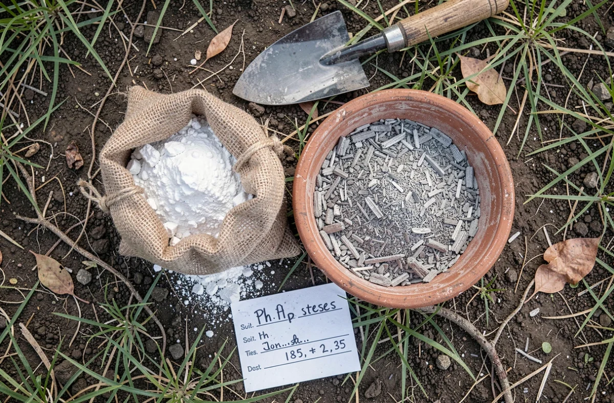 Comparaison côte à côte de chaux et de cendres de bois pour corriger l'acidité du sol au jardin