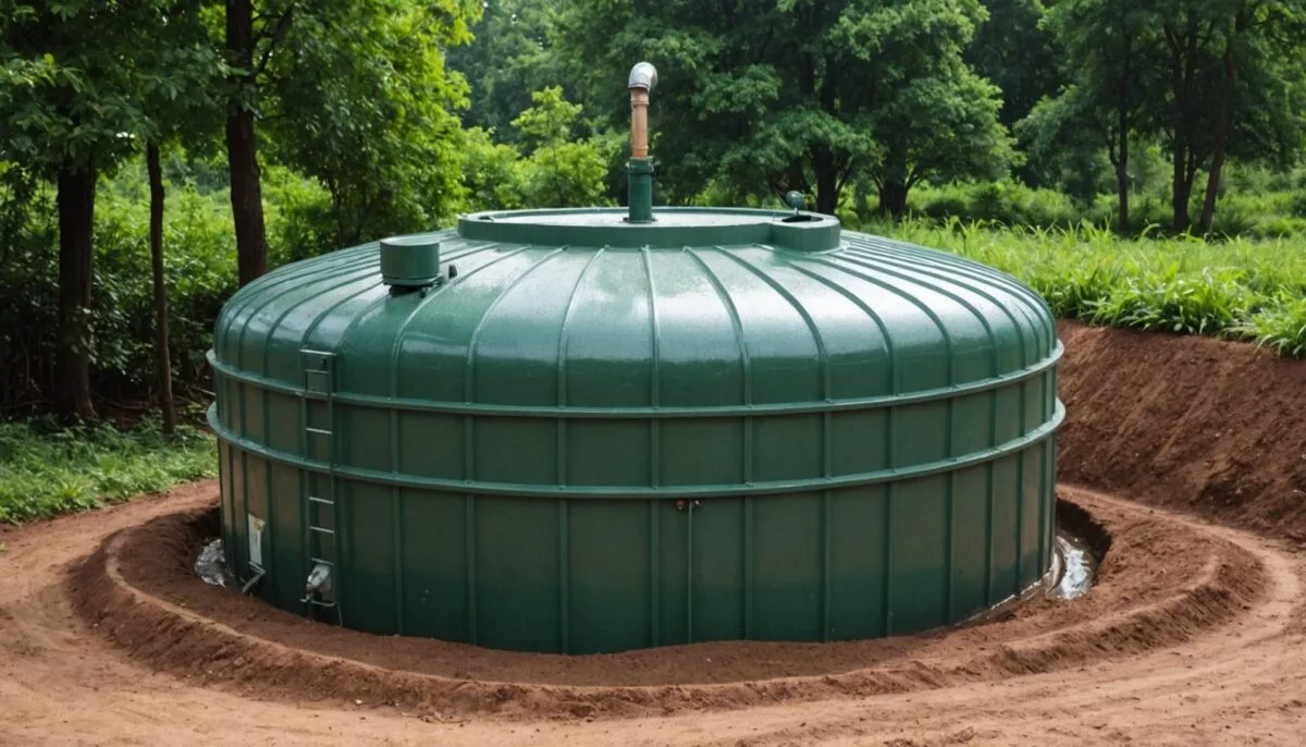 Cuve à eau de pluie enterrée de 2000 litres en jardin