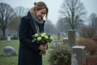 Femme arrangeant des plantes d hiver au cimetière