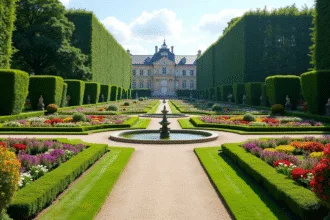 Jardin français avec des plantes variées et des jeux d'échelles surprenants