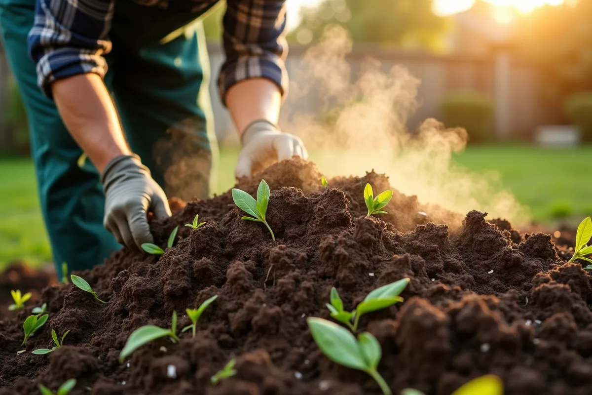 Résidus de tomates infectées par le mildiou dans un bac à compost