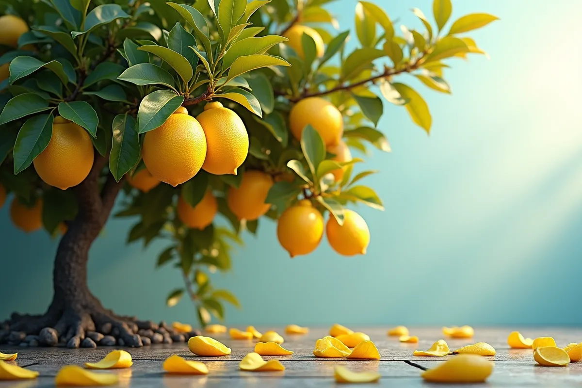 Citronnier montrant des feuilles jaunies et tombantes en jardin