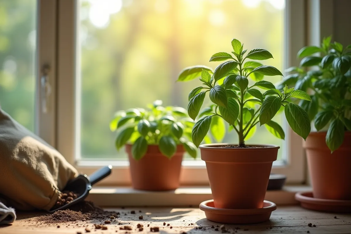 Terreau riche et aéré pour cultiver du basilic en pot