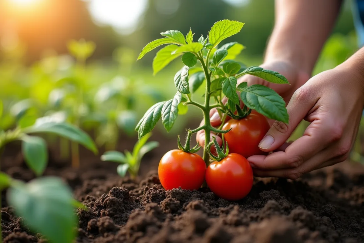 Tomates et concombres cultivés côte à côte dans un potager