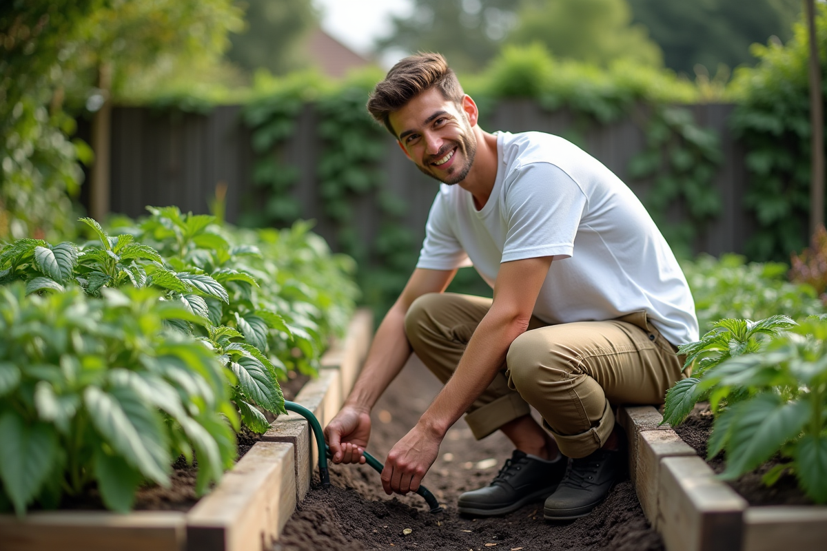Jeune homme installant un système d