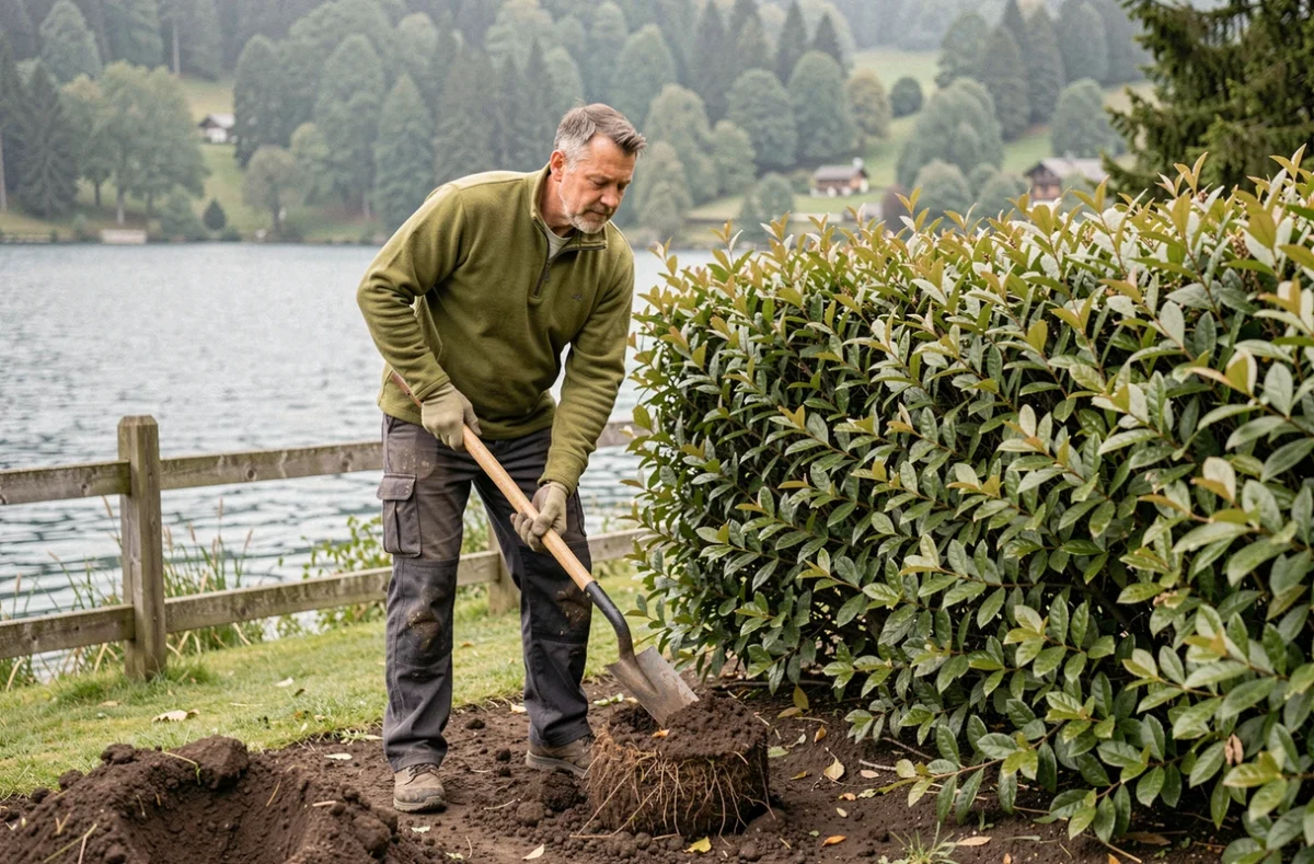 Les Jardins du Chablais, jardinier paysagiste plantant une haie de charmes en bord de lac dans la région du Chablais en Haute-Savoie