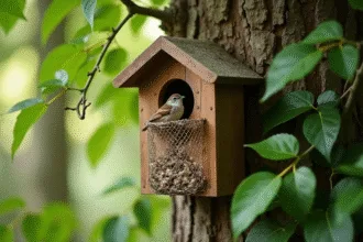 Nichoir pour moineau camouflé dans la verdure