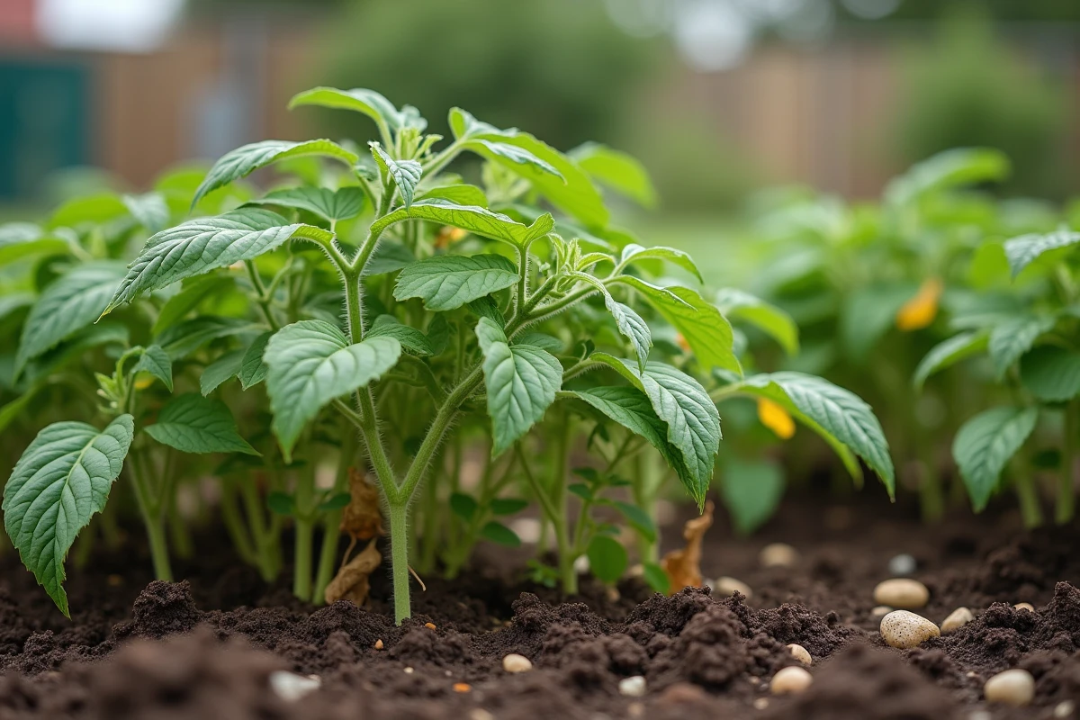 Jeunes plants de tomates trop proches en jardin communautaire